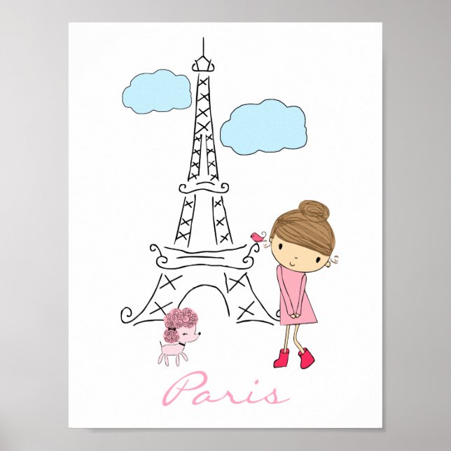 Little Girl in Paris with Poodle Poster (Front)