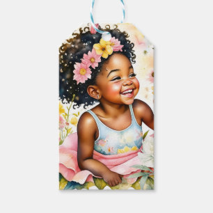 Little Girl in Pink Flowers Personalized Birthday Gift Tags