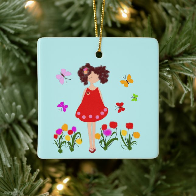 Little girl in the garden ceramic ornament (Tree)