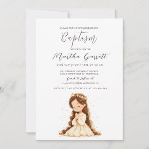 Little Girl in White Dress Praying Girl Baptism Invitation