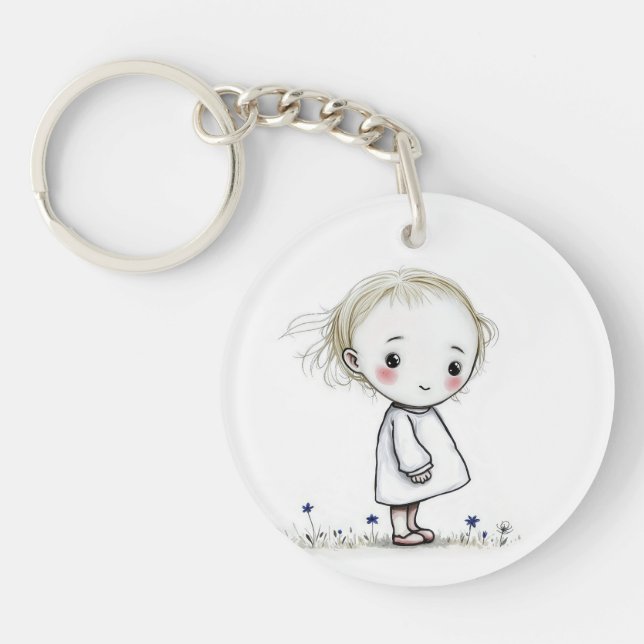 Little Girl In Wildflowers With Inspiring Quote Key Ring (Front)