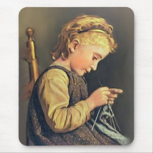 Little Girl Knitting Mouse Pad