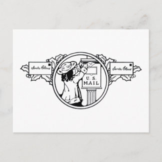 Little Girl Mailing Letter Christmas Colouring Holiday Postcard