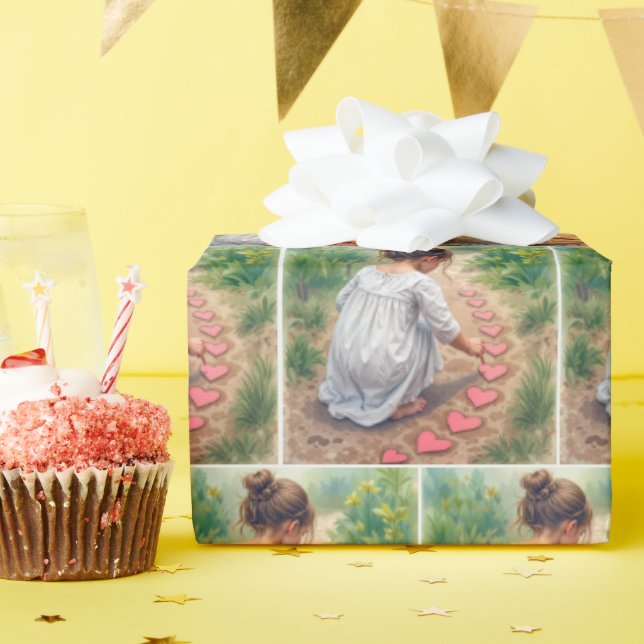 Little Girl Making a Heart Garden Path Wrapping Paper (Birthday Party)