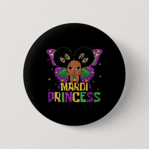 Little Girl Mardi Gras Princess Black Melanin Girl 6 Cm Round Badge
