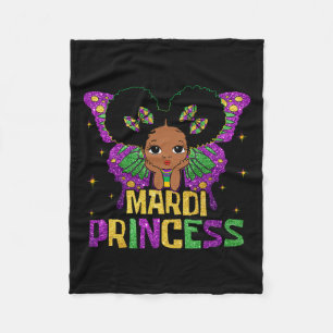 Little Girl Mardi Gras Princess Black Melanin Girl Fleece Blanket