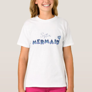 Little Girl Mermaid Birthday Sister Editable Text T-Shirt