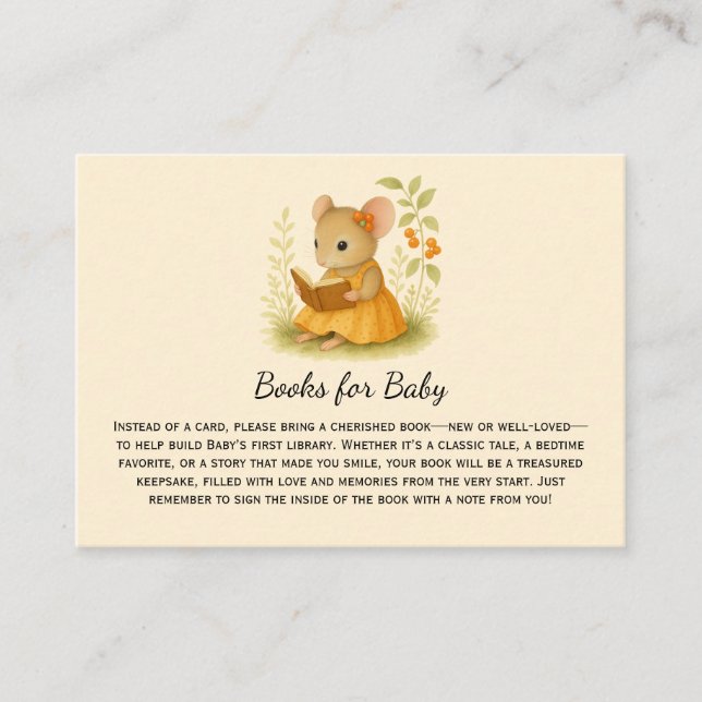 Little Girl Mice Baby Shower Books for Baby | Place Card (Front)