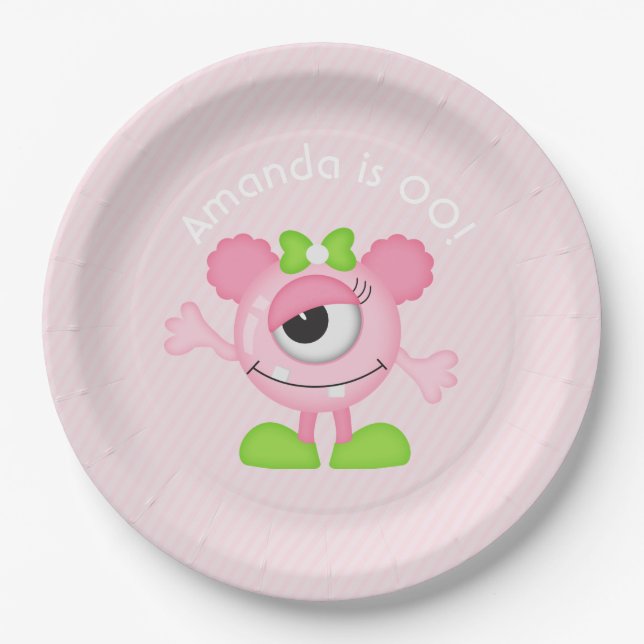 Little Girl Monster themed Party personalised Paper Plate (Front)