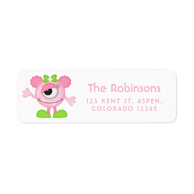 Little Girl Monster themed Party Return Address Label (Front)