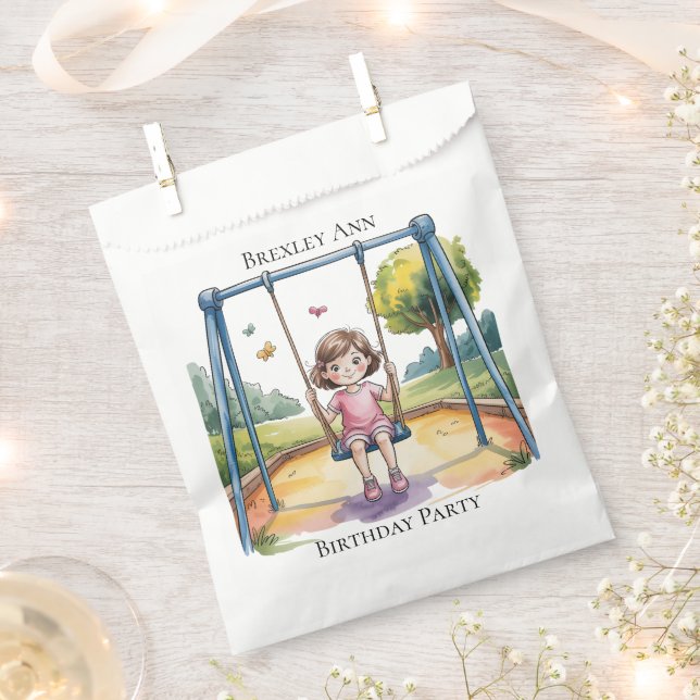 Little Girl on a Swing 4th Birthday Party Favour Bag (Clipped)