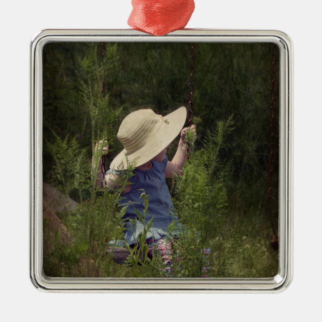 Little Girl on a Swing Metal Ornament (Front)