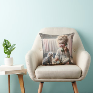 Little Girl On An Old Telephone Cushion