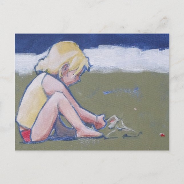 Little Girl on Beach Playing in Sand Postcard (Front)
