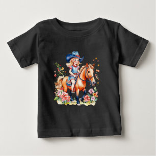 Little Girl on Horse with Flowers Baby T-Shirt
