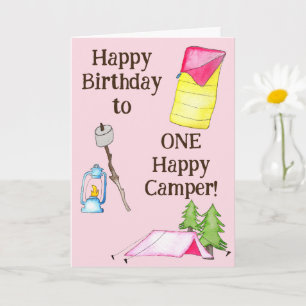 Little Girl One Happy Camper First Birthday Card