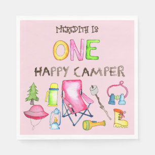 Little Girl One Happy Camper First Birthday Party Napkin