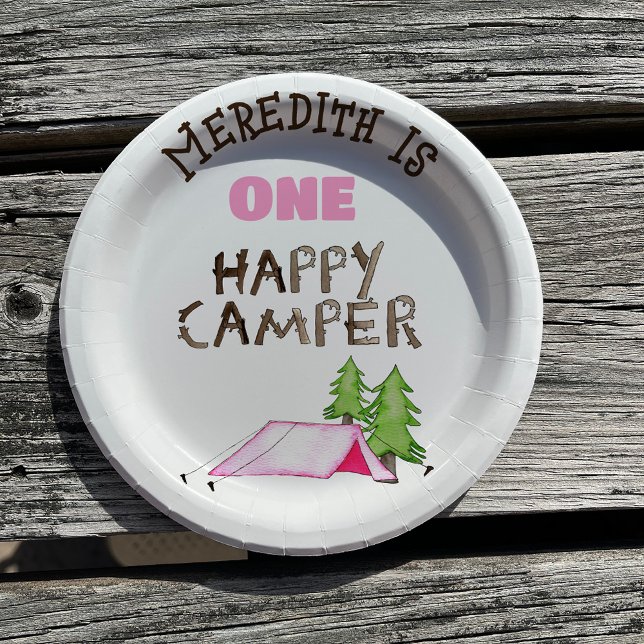 Little Girl One Happy Camper First Birthday Party Paper Plate (Creator Uploaded)