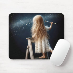 Little Girl Painting Stars In Night Sky Mouse Pad