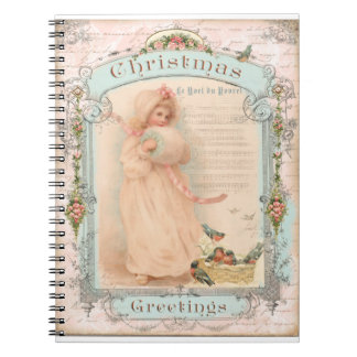 Little Girl Pastel Christimas Vintage Style Pink Notebook
