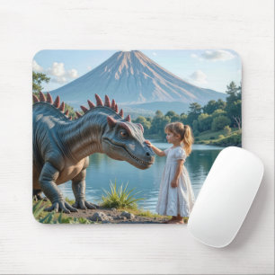 Little Girl Petting a Dinosaur Mouse Pad