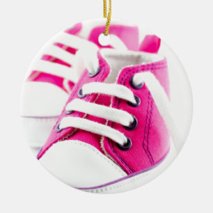 Little girl pink shoes sneakers ceramic tree decoration