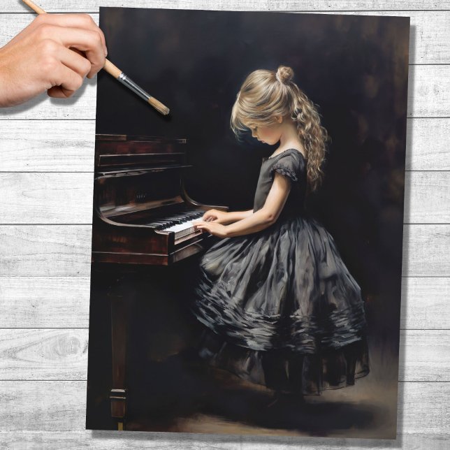 Little Girl Playing Piano 1 Decoupage Paper (Creator Uploaded)