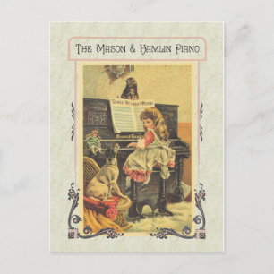Little Girl Playing Piano to Dog Postcard