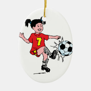 Little Girl Playing Soccer Ceramic Ornament