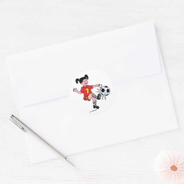 Little Girl Playing Soccer Classic Round Sticker (Envelope)