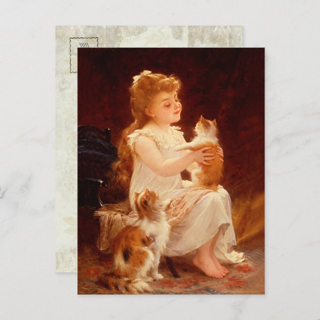 Little Girl Playing with the kitten (1893) Postcard (Front/Back)