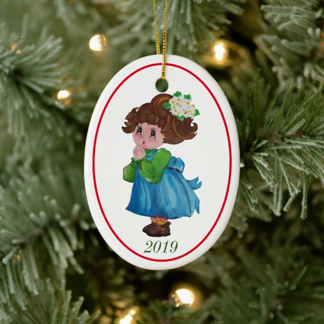 Little Girl Praying Ceramic Ornament (Tree)