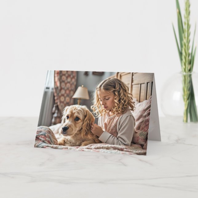 Little Girl Praying With Dog Card (Front)