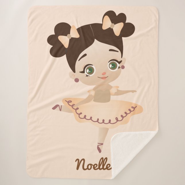 Little Girl Princess Ballerina with Bows, Beige Sherpa Blanket (Front)