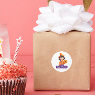 Little Girl Pumpkin Trick or Treat Classic Round Sticker