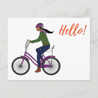 Little Girl Purple Bike_White Postcard