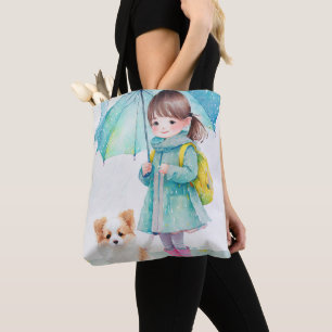 Little girl rainy day tote bag