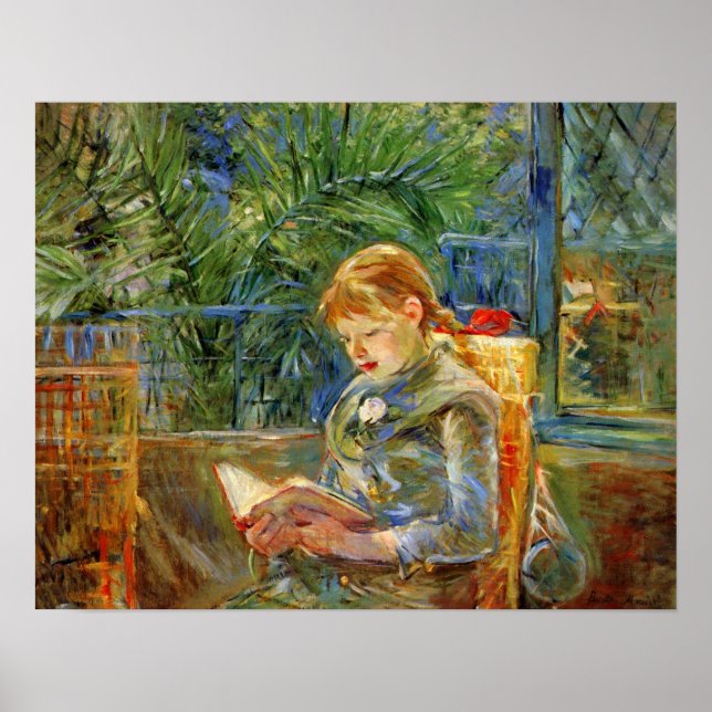 Little girl, reading by Berthe Morisot Poster (Front)