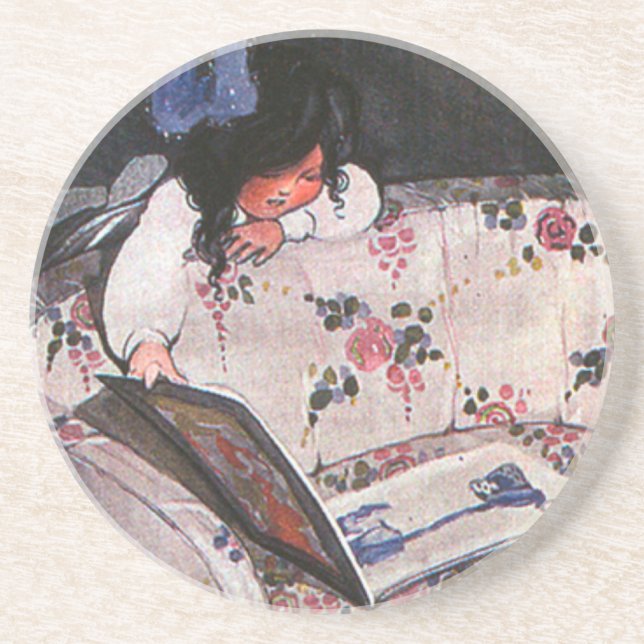 Little Girl reading over sofa Coaster (Front)
