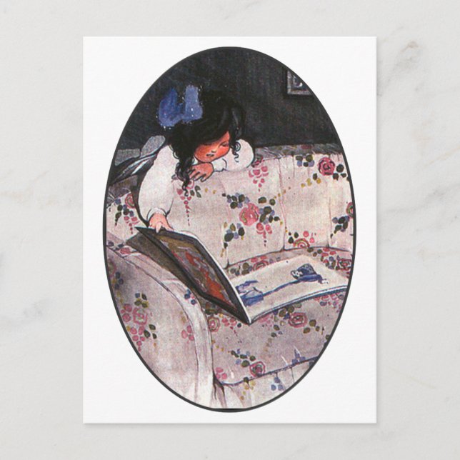Little Girl reading over sofa Postcard (Front)