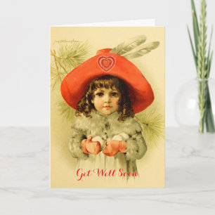 Little Girl,Red Hat and Snowballs Get Well Soon Card