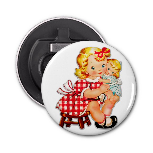 Little girl retro vintage doll child bottle opener (Front)