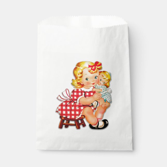 Little girl retro vintage doll child favour bag (Front)