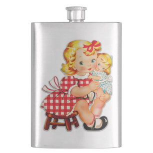 Little girl retro vintage doll child hip flask