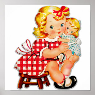 Little girl retro vintage doll child poster