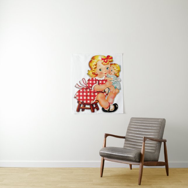 Little girl retro vintage doll child tapestry (In Situ)