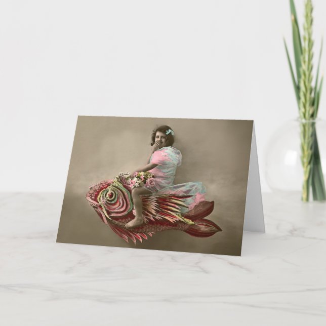 Little Girl Riding a Fish Card (Front)