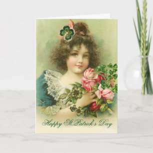 Little Girl Roses and Shamrocks St.Patrick's Day Card