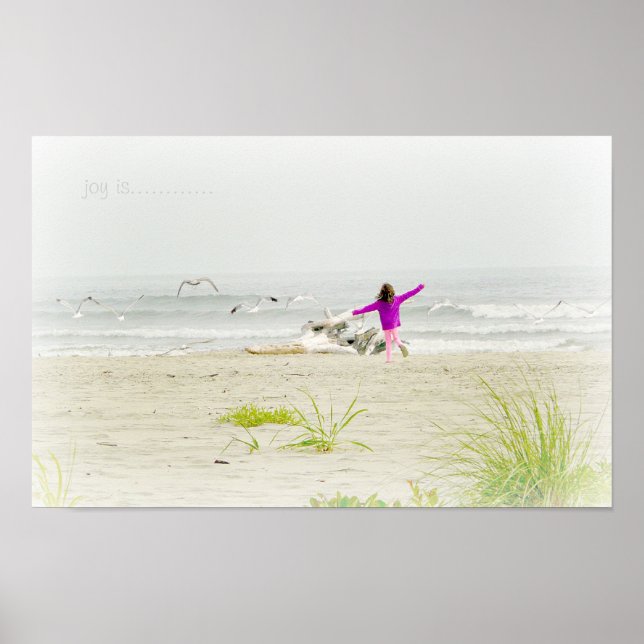 Little girl running on beach Poster (Front)