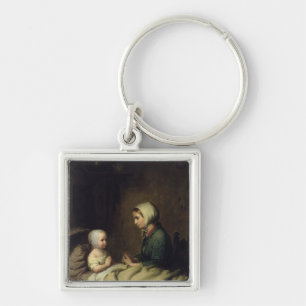 Little Girl Saying Her Prayers in Bed Key Ring